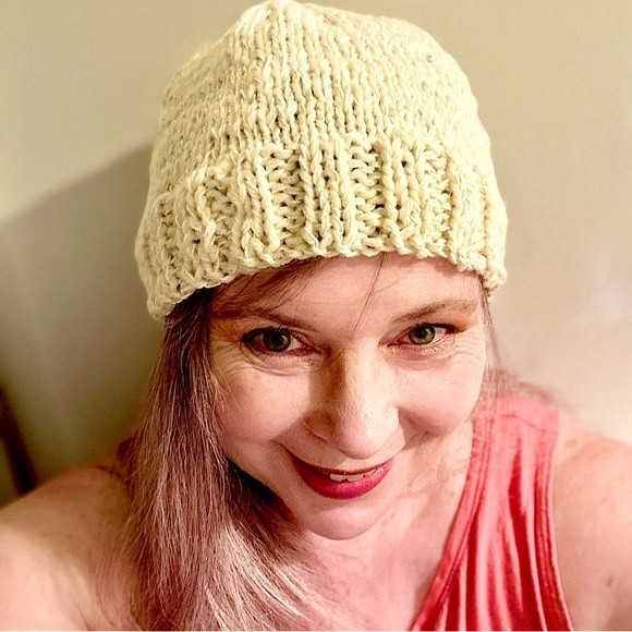 Hand Knit Wool Glimmer Skull Cap - Picture 2 of 5
